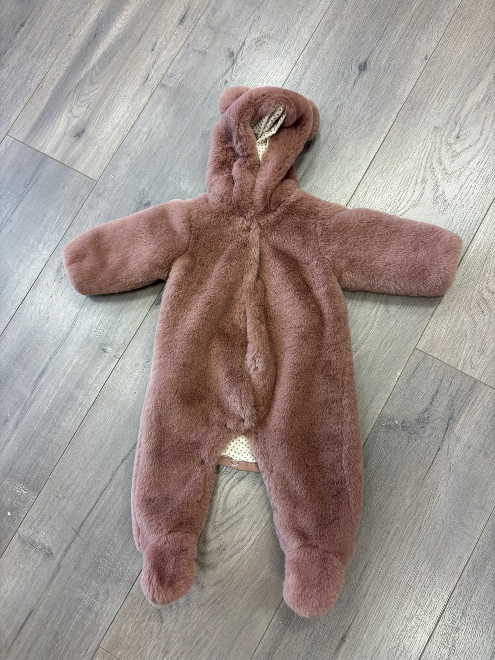 Zara Dusty Rose Plush Bear Hooded footie